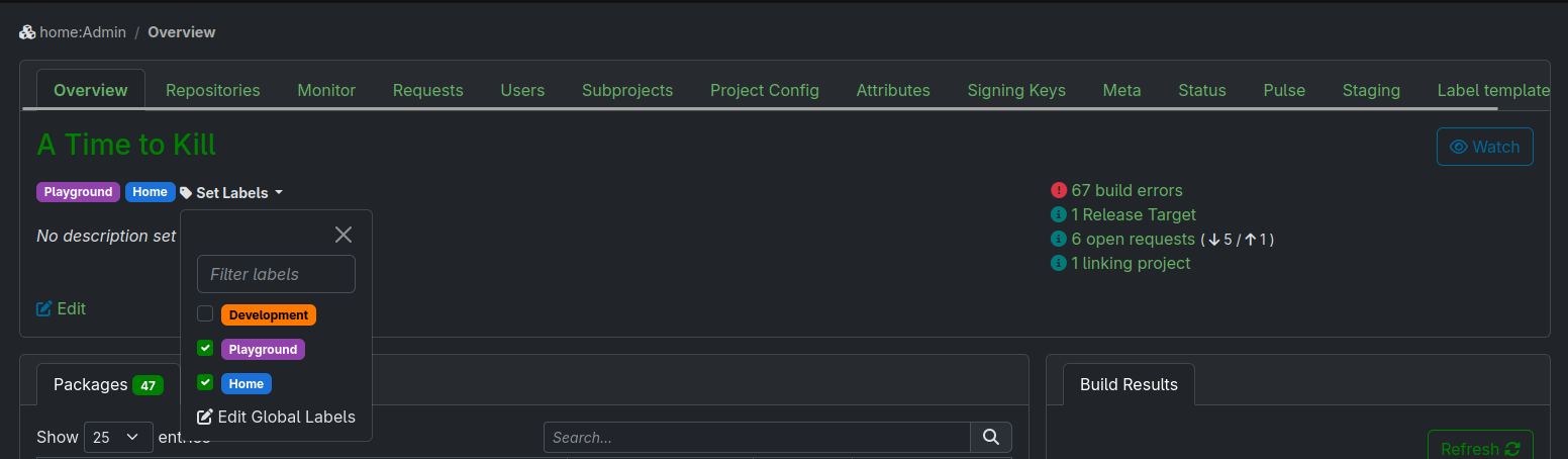 The project detail page and the assignment controls The project detail page and the assignment controls