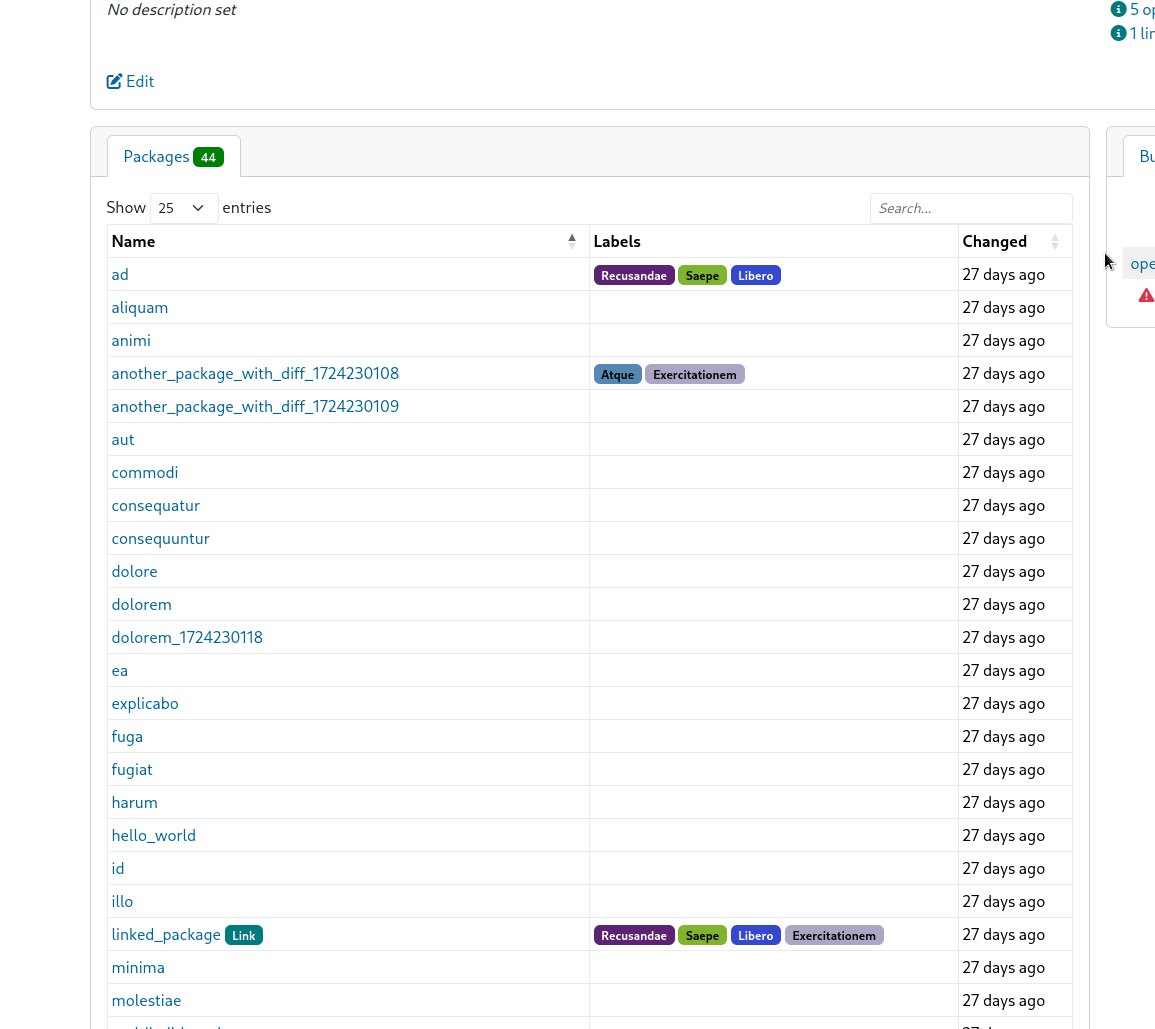 Screenshot of adding labels to the list of packages of a project