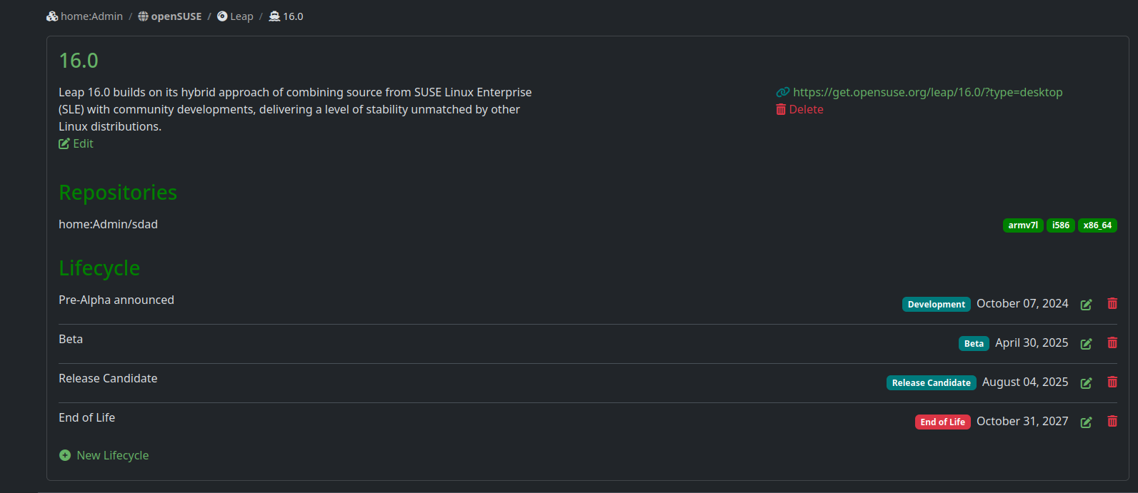 Lifecycle milestones on a release page