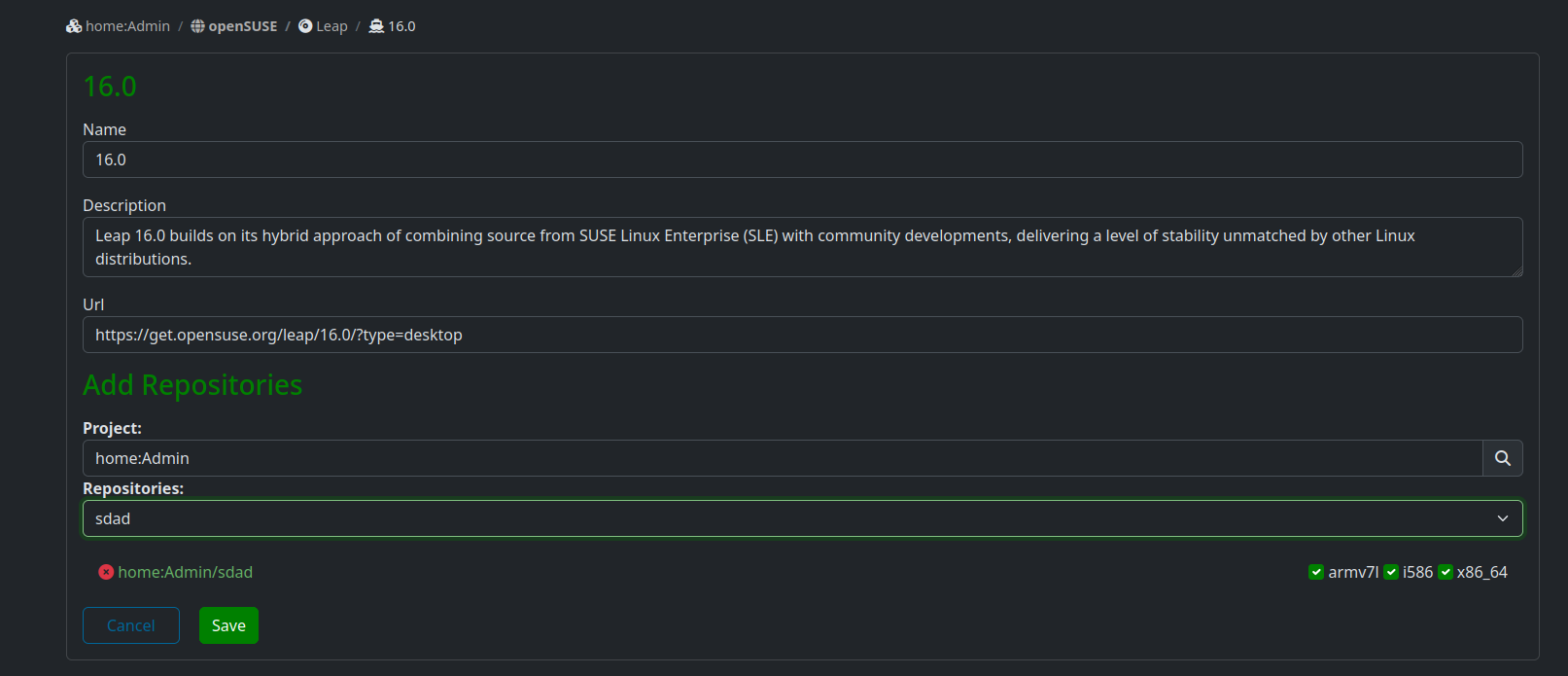 Selecting repositories and architectures for a release