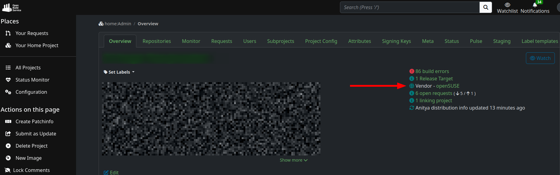 Vendor link on the project page