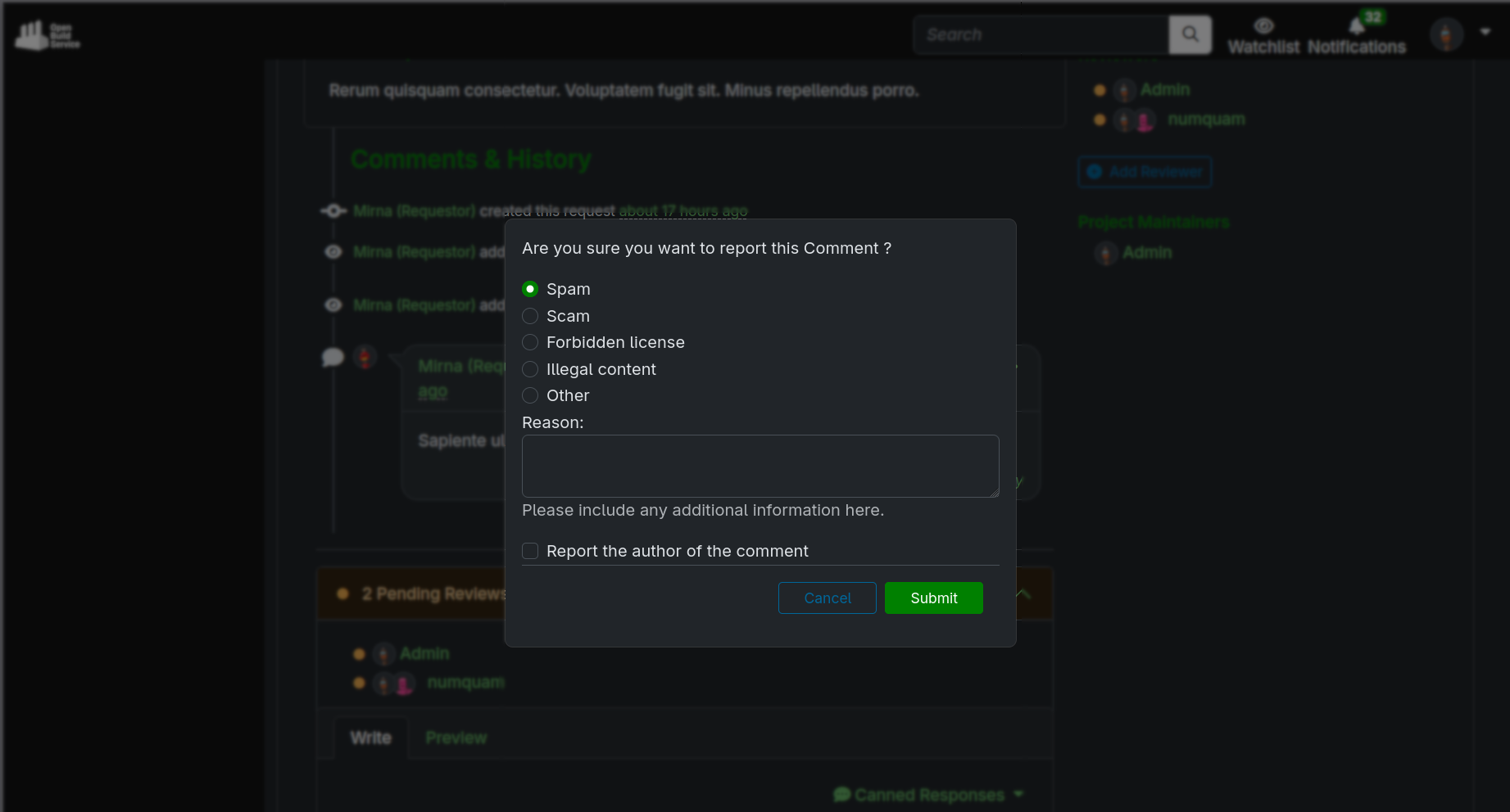 Report form in OBS
