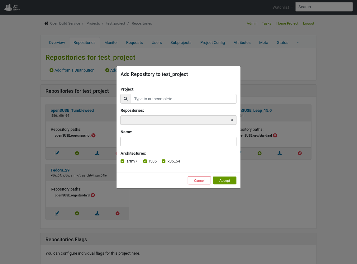 New modal window for repositories page in the new UI