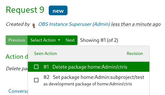 A screenshot of remove package action